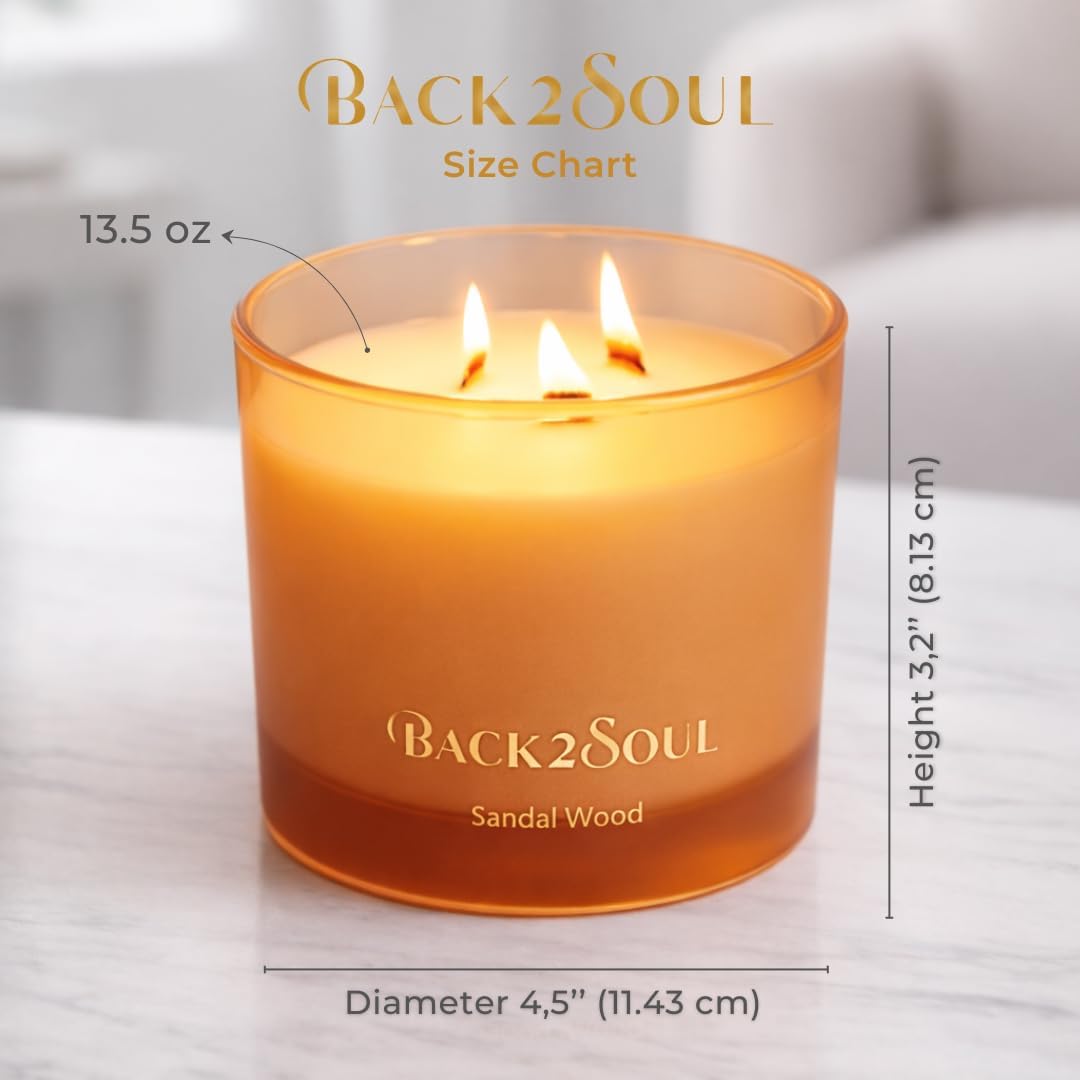 Non Toxic Candles 13.4 oz 50 Hours Burn Time, Scented Soy Candles, Clean Burning, Safe Non Toxic Design (Sandal Wood)