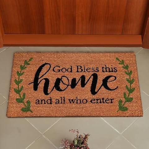 God Bless This Home Doormat | Farmhouse Style Entry Mat | 18 x 30 Inches | Durable 100% Coir Cover