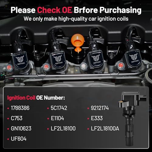 Image of BDFHYK Ignition Coil Packs Compatible with Mazda 2010-2013 3, 2008-2010 5, 2012-2015 5 2.3L 2.5L l4,Coil for 1788386 5C1742 9212174 C753 E1104 E333 GN10623 LF2L18100 LF2L18100A UF604 Set of 4