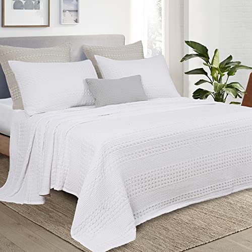 Phf 100% Cotton Waffle Weave Blanket King Size - Washed Soft Lightweight Blanket For All Season - Breathable And Skin-Friendly Blanket For Couch Bed Sofa 108"X90" - White #TOP1