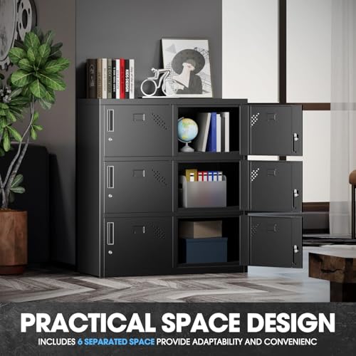 Image of DNA Motoring Metal Storage Cabinet for Employees with Keys, 39 inch Employees Metal Locker with 6 Doors, Tall Storage Lockers for Garage,Office,Home,Gym, Black, TOOLS-00792-BK-BK