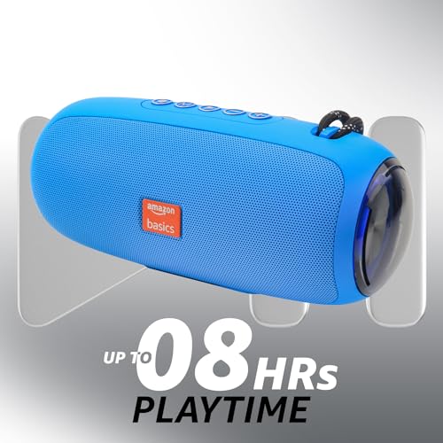 Image of (Refurbished) Amazon Basics B10 10W RMS Bluetooth Speaker with 2000 mAh Battery | Up to 8 hrs of playback | RGB | Bluetooth 5.3, AUX in, USB & Micro SD Card Connectivity | Type-C Charging (Blue)
