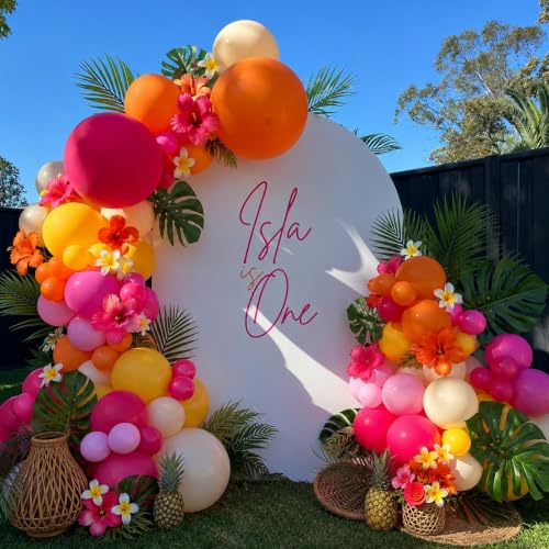 Image of HILAVO Pink Orange Yellow Balloons, 12 Inch Hot Pink Orange Yellow and Gold Balloons for Birthday Graduation Summer Tropical Party Fall Thanksgiving Tequila Sunrise Sunset Party Decorations