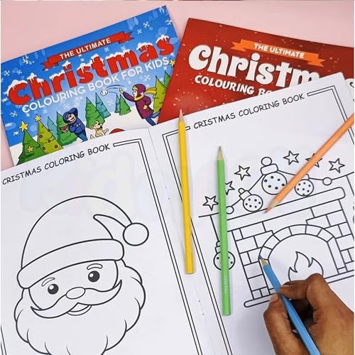 Image of Kidology 3-Pcs. Christmas Gift Pack for Kids - Colouring Book, Stationery Kit & Festive Gift Wrap | Fun Santa-Themed Holiday Activity Set with Random Designs