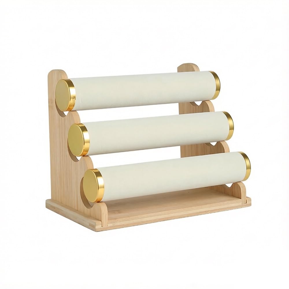 FAJNUZI2024 Jewellery Display Stand Wooden Three-Layer Jewelry Display Stand Removable Tiered Bracelet Holder(White)