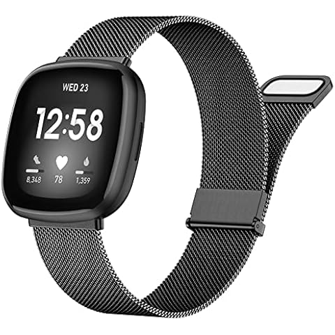 Faliogo Metal Strap Compatible with Fitbit Versa 3 Strap/Fitbit Sense Strap/Fitbit Sense 2 Strap/Fitbit Versa 4 Strap for Women Men, Stainless Steel Strap for Versa 4/Versa 3/Sense 2/Sense, Black Cover