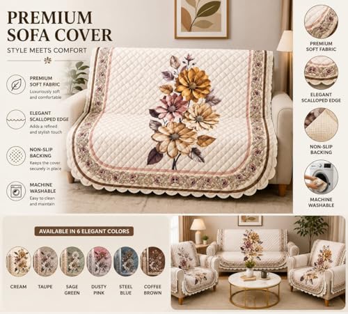 Image of ONAVH Presents Quilted Sofa Cover Set 5 Seater for Living Room - 3 Seater & 1+1 Seater Sofa Slip Covers for Home - Premium Furniture Protector Panels for Sofa Couch Office, 10 Pieces