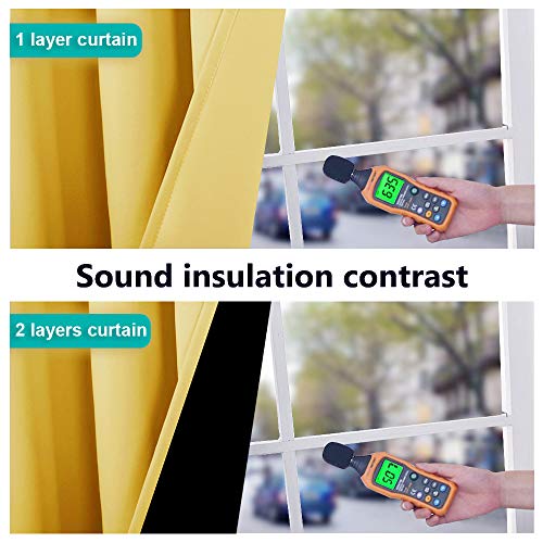 Image of NICETOWN Blackout Lined Curtains for Kitchen Window, Totally Darkness Drapes with Silver Grommet, Thermal Insulated Drapes for Master Bedroom (Bright Yellow, 1 Pair, 52 Width x 63 Length Each Panel)