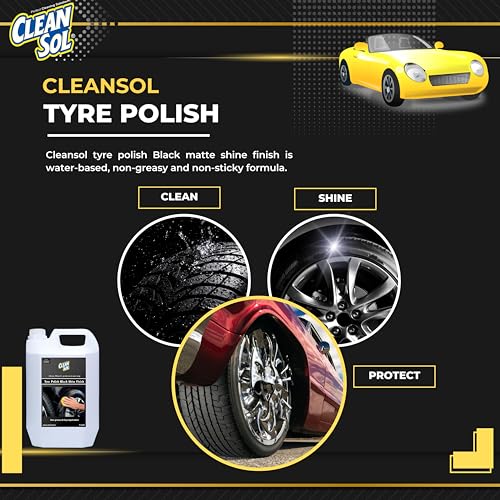 Image of Cleansol Tyre Polish Liquid for Car, Bike, Scooter & All Vehicles | High Gloss Black Shine Spray | Long-Lasting Water-Resistant Formula | 5 litre