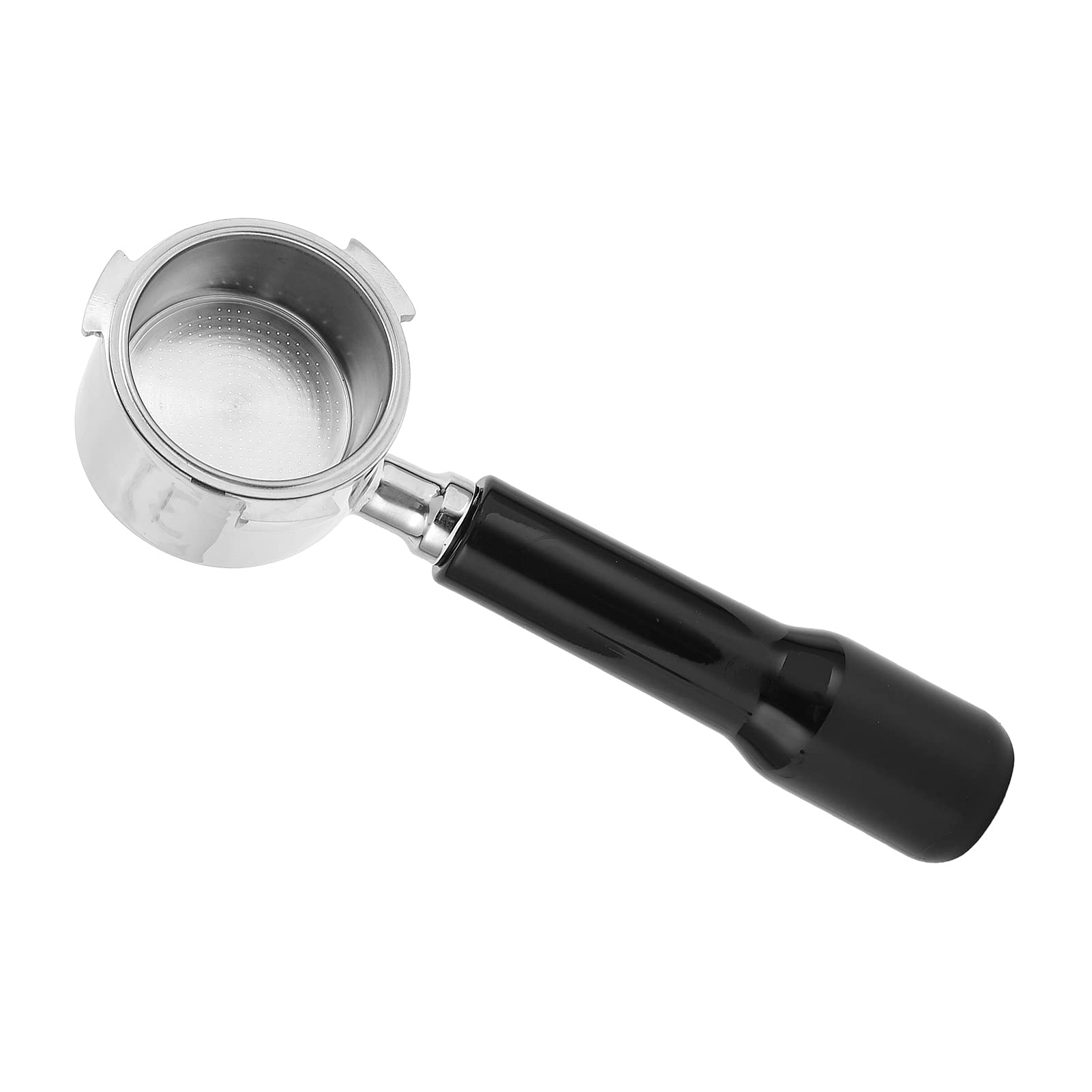 Bezdenny portafilter do ekspresu do espresso, uchwyt na filtr do kawy ze stali nierdzewnej z ergonomicznym drewnianym uchwytem, akcesoria zastępcze do domowego baristy, kawy (czarny)