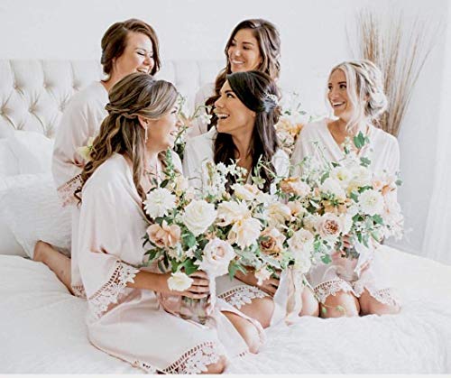 Personalized Bridesmaid Robes Lace Bridal Robe Customized Gift Floral Design Satin Kimono Robe Wedding Party Getting Ready Short Robe Bachelorette Party gifts4