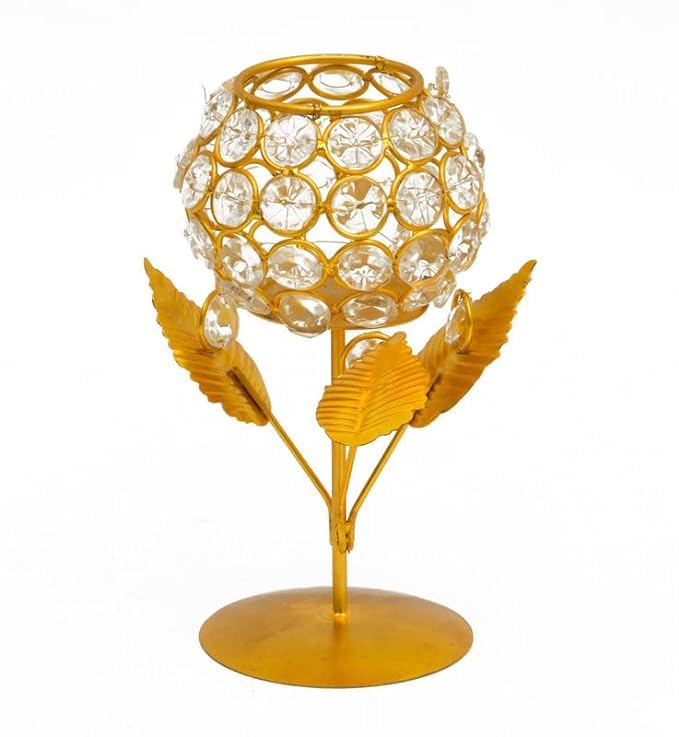Candle Holder with Crystal for Home Decoration, Perfect for Candle Light Dinners & Special Moments (1 Pc, Metal, Golden)