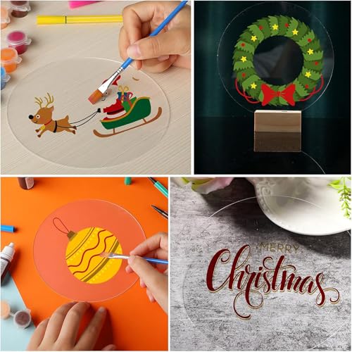 Jetec 30 Pcs 4 Inch Acrylic Circle Blanks Clear Disc Round Transparent Acrylic Coasters Ornament Blanks Miniature Bases for Crafts Christmas Ornament DIY Art Projects Supplies