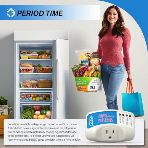 Image of BSEED Surge Protector for Refrigerator, Single Outlet Surge Protector Plug in for Home Appliance Multi Function Plug with Protection Wall Mount Power Suppressor for TV /PC /PS5, 15A, 125V, 1875W, 1 Pack