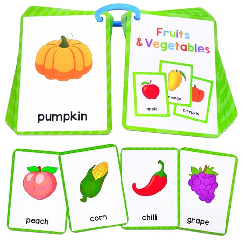 Popokeegoo Learning Flashcards Fruits Vegetables, 48 Different Fruits Vegetable, Social Learning Card for Kids