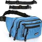 Van Beeken Waterproof Large Fanny Packs for Women & Men (Light Blue) - Waist Pack For Hiking, Travel & Running - Includes Extension Strap
