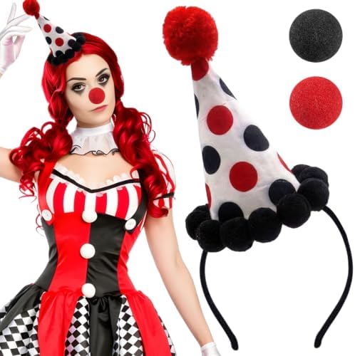Halloween Clown Hat Headband Nose Set Funny Cosplay Dress Up Costume Carnival Hair Accessories image 5