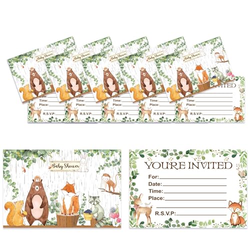 20 Pcs Woodland Baby Shower Invitation Cards, Baby Shower Party Supplies, Baby Shower Party Invitations for Boys or Girls