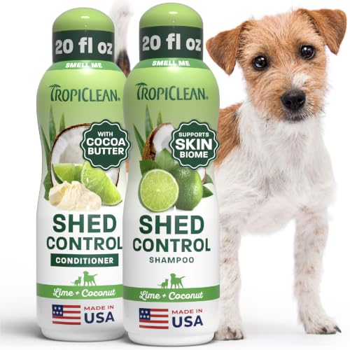 TropiClean Deshedding Dog Shampoo and Conditioner Set, Grooming Bundle for Shedding Control, Puppy Safe, Lime & Coconut Scent, Made in USA, 20 oz.