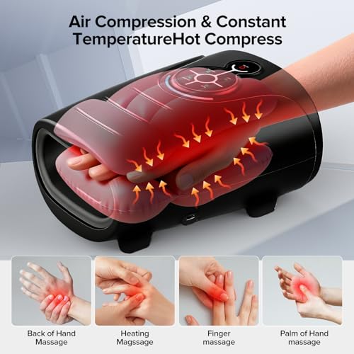 Image of AERLANG Hand Massager Hand Massage Machine with Heat and Compression Birthday Gifts for Women Husband Gifts Electric Hand Massager for Arthritis and Carpal Tunnel Cordless Massagers