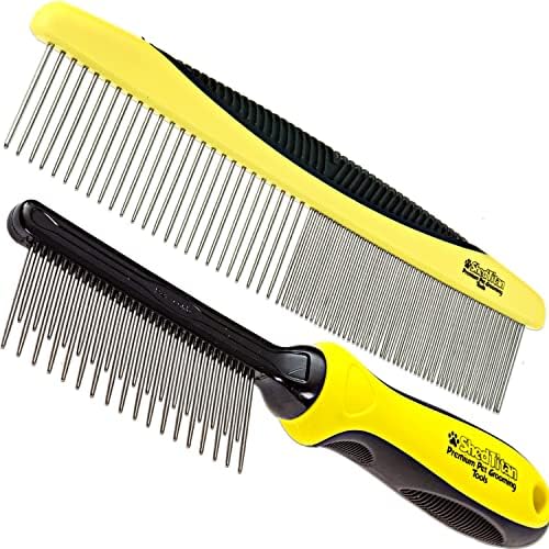 ShedTitan Dog Comb Cat Comb Bundle with Metal Pet Comb & Detangler Rake Dog Brush for Shedding of Fine, Fluffy & Long Hair - Matted Fur Knot Remover - Grooming Tool Supplies for Undercoat Deshedding