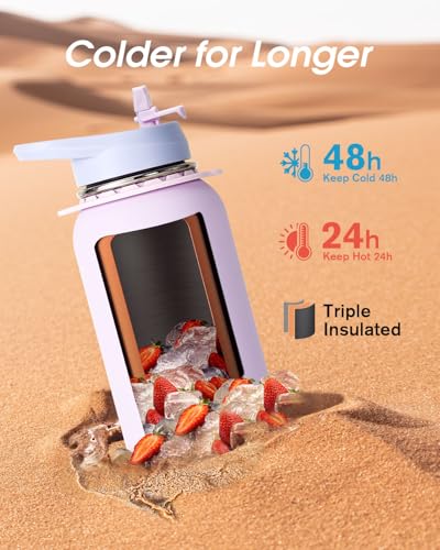 Image of Coolflask 40 oz Water Bottle Insulated Stainless Steel with Strap