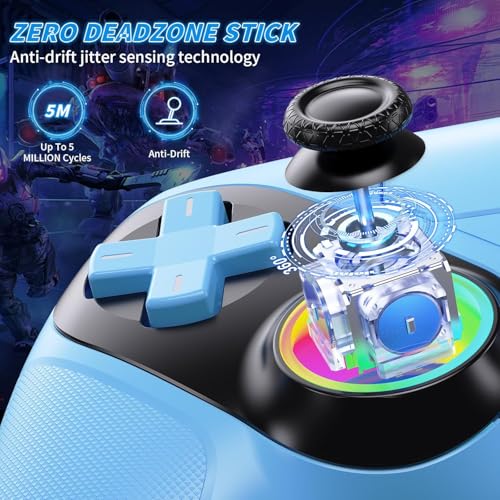 Image of Nonbliep RGB Wireless Controller for PS5 /PC, Bluetooth Controller with Turbo, Macro, 6-Axis Motion Control, Dynamic Vibration, 3.5mm Audio Jack, 1000mAh Battery, Speaker (Blue)
