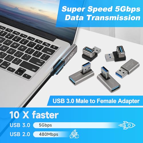Image of Angle USB 3.0 Adapter 10 Pack, Multiple Angles(UP /Down /Left /Right /Straight),USB A Male to Female Connector Converter USB L Shape Extender, Support Charge & Data Sync for PC, Laptop, Mouse, Keyboard