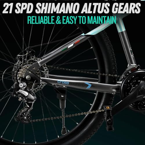 Image of FitTrip Fox Rush 27.5T | 21 SPD Shimano Altus Gears | Imported Clarks Dual Disk Brakes | XC60 Lockout Suspension I 1030 Alloy Frame w /Internal Cabling| Unisex MTB Geared Cycle (Turquoise Green)