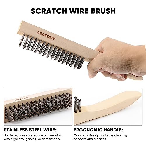 Arcfony 4Pcs Welding Slag Removal Tool Set - Include A Pair Welding Gloves, 10” Welding Chipping Hammer With Coil Spring Handle, 2Pcs 9.5” Wire Brush #TOP2