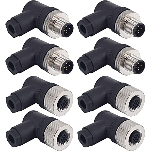 M12 5 Pin Male &amp; Female Right Angle Socket Panel Aviation Wire Connector,12mm Industrial Circular Connector,Outdoor Waterproof IP67,4 Sets