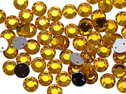 Allstarco 8mm Flat Back Sew On Rhinestones Beads for Crafts Plastic Acrylic Round Gems with Holes for Sewing, Clothing Embelishments, Costume Cosplays Gold Topaz H107-75 Pieces