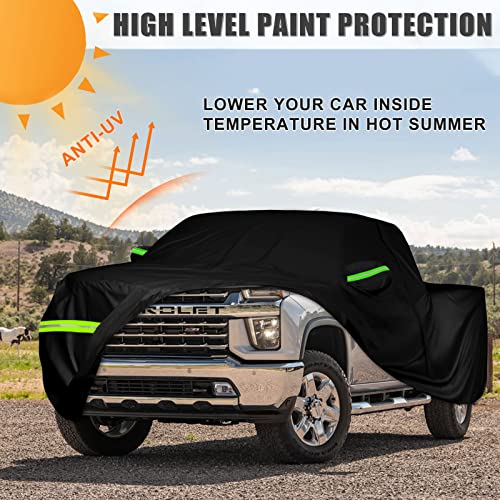 Image of Waterproof Car Cover Compatible with Chevrolet Silverado /GMC Sierra 1500 /2500 /3500 Crew Cab 6.6ft Bed 2014-2025, 420D All Weather Car Cover with Zipper Door for Snow Rain Dust Hail Protection