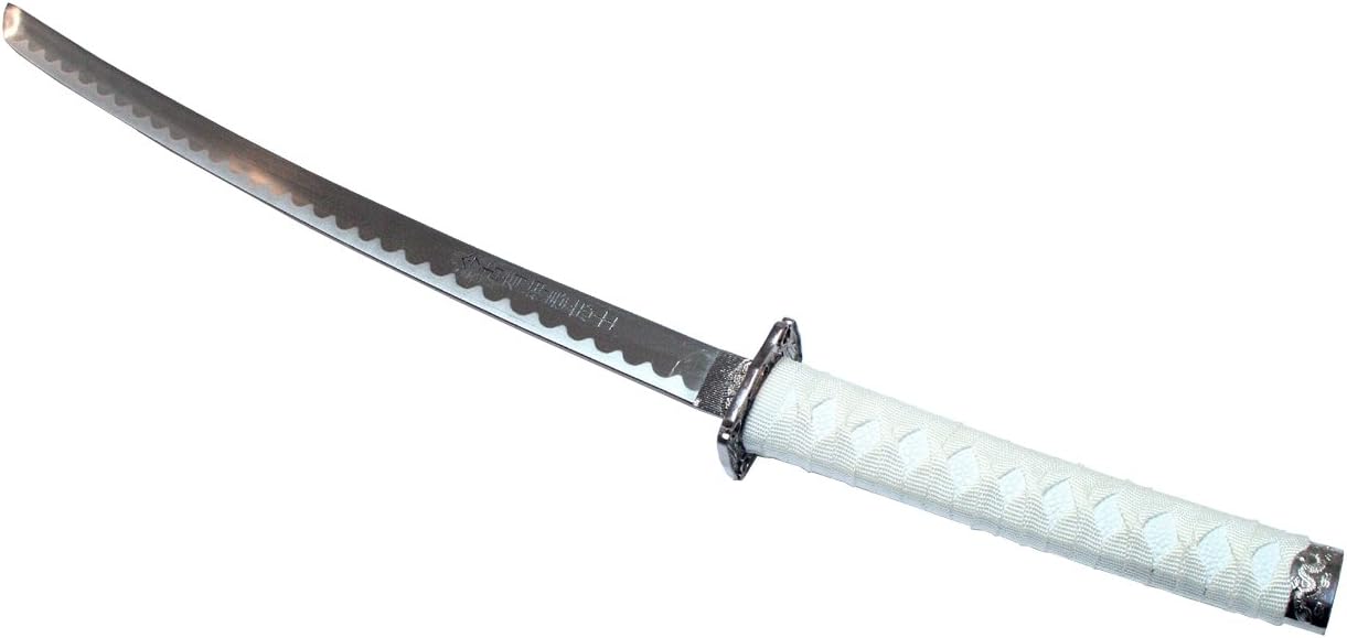3 Pc Dragon Design Samurai Katana Swords Set with Stand (White)