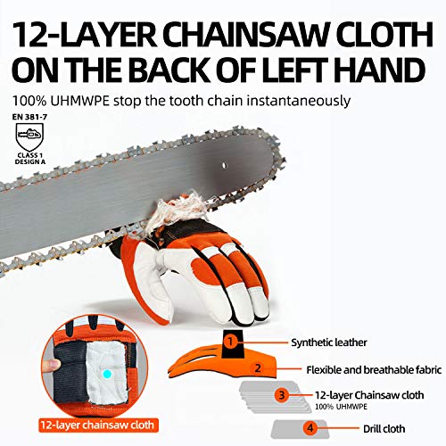 Vgo 1-Pair Chainsaw Work Gloves Saw Protection on Left Hand Back (Size L, Orange, GA8912)