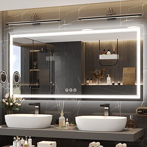 Image of 72x36 Inch Led Mirror for Bathroom with Front Light and Backlit, Bathroom Mirror with Led Lights, Vanity Mirror with Lights for Wall, Anti-Fog, Dimmable, Memory Function, Tempered Glass