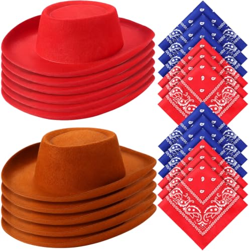 Coume 24 Pieces Cowboy Hats and Bandanas, Brown, Red - image 8