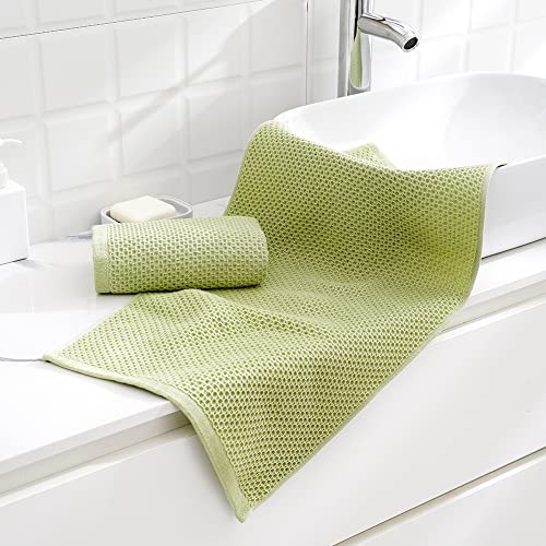 Yiluomo Green Waffle Hand Towel Set Of 2 Lightweight Highly Absorbent Quick Dry 100% Cotton Hand Towels For Bathroom, Hotels, Travel, Spa And Gym 13" X 29" #TOP4