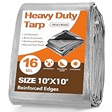Pattiumo Tarp Waterproof 10 X 10 FT 16 Mil Heavy Duty Tarp Multipurpose Tarps Heavy Duty Waterproof Protective Cover UV All Weather Resistant for Shelter Camping, Green/Brown