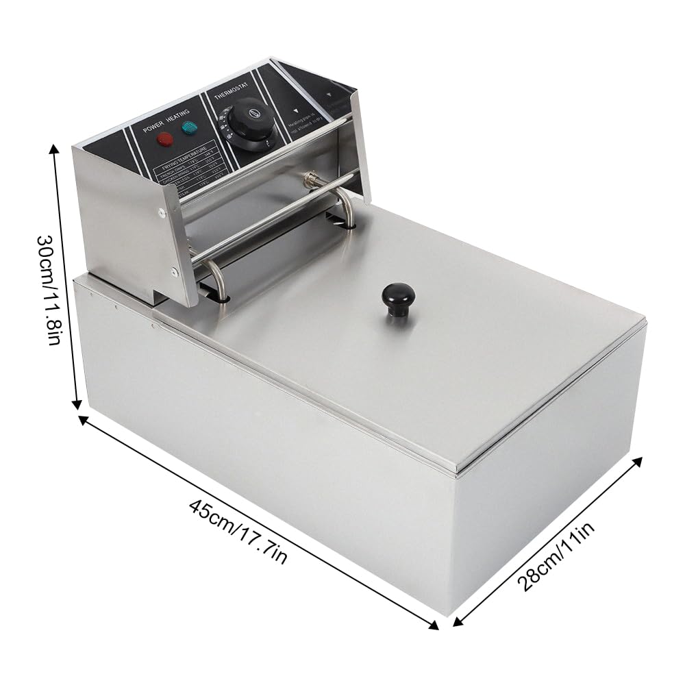 Friggitrice elettrica da 6 l, 2500 W, con coperchio in acciaio inox, per uso domestico e commerciale