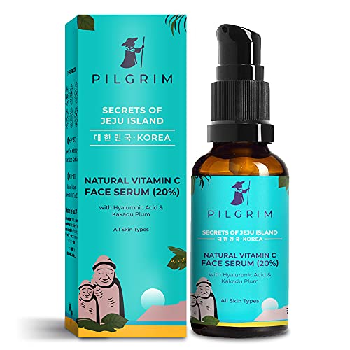 Pilgrim Korean 20% Vitamin C Face Serum with Hyaluronic Acid & Kakadu Plum for glowing skin |For Dry skin, Oily skin & Combination Skin |For Men and Women |Korean Skin Care |Vegan & Cruelty-free |30ml