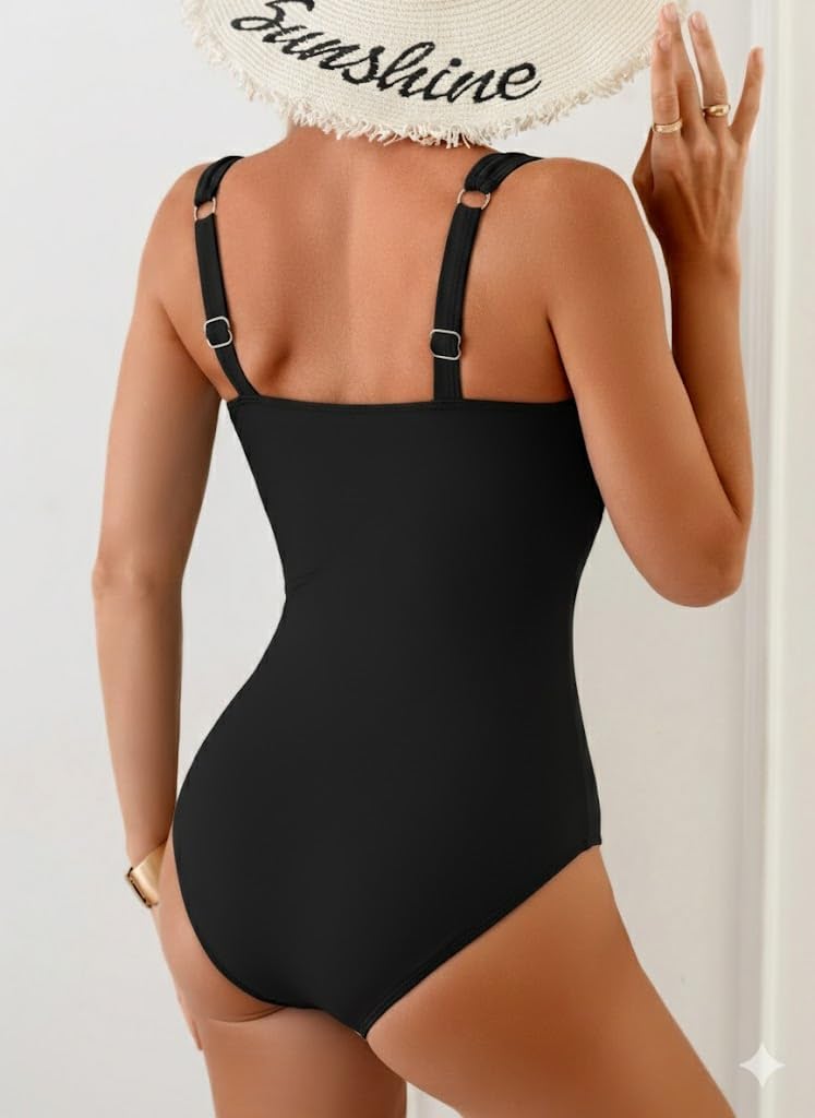 One Piece Swimsuits for Women Tummy Control Ruched Twist Front Bathing Suits Vintage V Neck Swimwear - Image 2