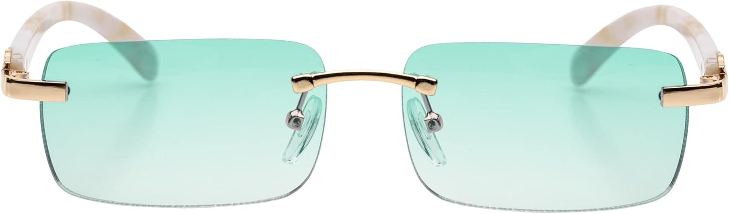 FLAWLESS EYEWEAR Elite Slim Rimless Rectangular Metal & Wood Art Sunglasses - Image 2