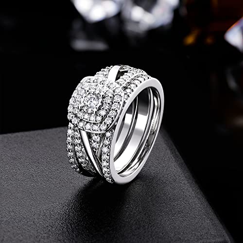 MDFUN Three-in-One ring set Square Halo Wedding Band Set Engagement Ring 18K White/Yellow Gold Plated Cubic Zirconia Promise ring Eternity Ring for Women2