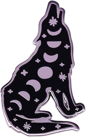 Howling Wolf Lunar Moon Phase enamel pin Celestial Witchy Wizard Bookish Moons Wolfs Gothic Goth jewelry