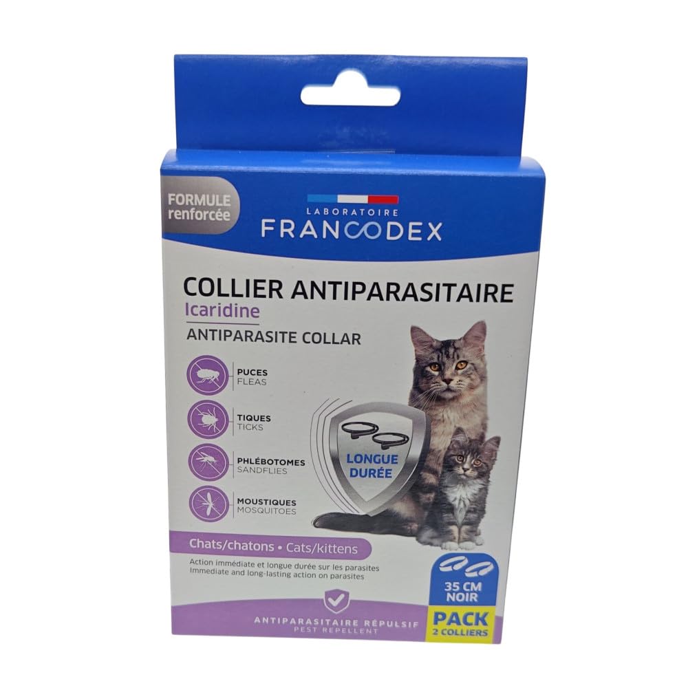 Francodex - Colliers Antiparasitaire Icaridine X2 Noir pour Chats et Chatons