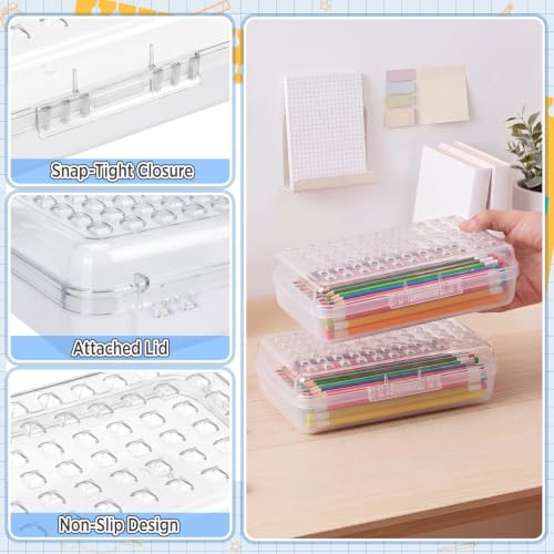 Image of Blulu 6 Pack Plastic Pencil Boxes Bulk Large Pencil Case,Clear | 8.5 x 5.5 x 2.4in, with Snap Lid, Large Capacity Pencils Holder for Organize and Carry, Watercolor Pens Stationery for Office