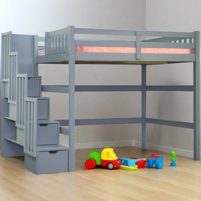 SCANICA Full Size Staircase Loft Bed Grey