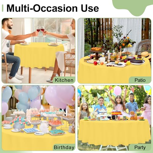Image of misaya 8 Packs Disposable Plastic Table Cloth, 84 inch Round Waterproof Tablecloth, Leakproof & Sturdy Decorative Table Covers for Picnic, Party, Outdoor and Back to School, Yellow