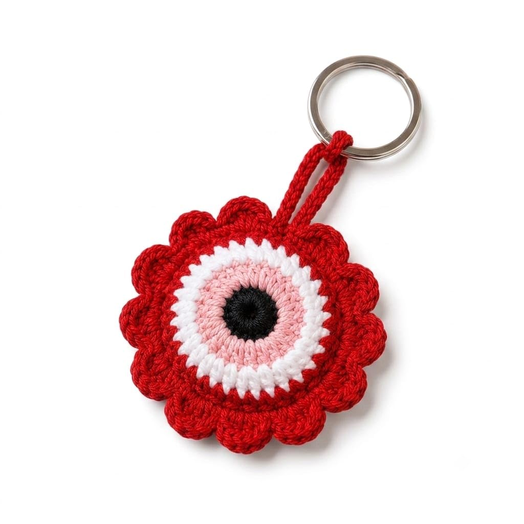 Handcrafted Crochet Evil Eye Keychain for Keys, Bags & Backpacks | Handmade Knitted Protective Charm Key Ring | Decorative Bag Charm | Lightweight Gift Accessory for Men & Women-image-14